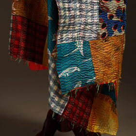 Multicolor - Bengal Hand Embroidery Patchwork Reversible Silk Kantha Dupatta 80