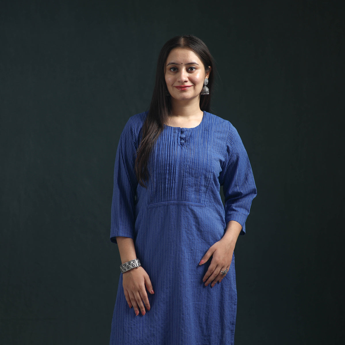 Plain Running Stitch Pintuck Cotton Straight Long Kurta for women 03