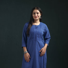 Plain Running Stitch Pintuck Cotton Straight Long Kurta for women 03