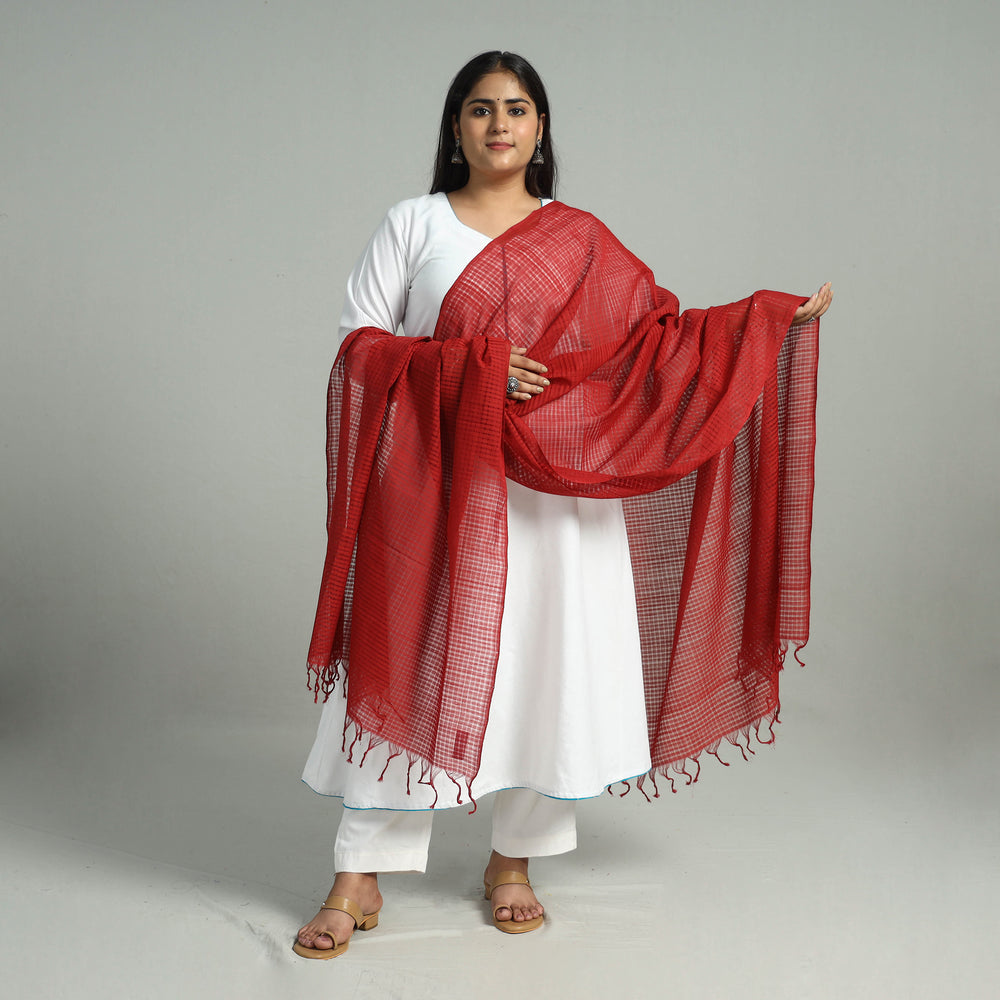 Red - Handloom Missing Checks Cotton Mangalagiri Dupatta 07