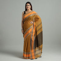 Brown - Bengal Woven Border Handloom Pure Cotton Saree 60