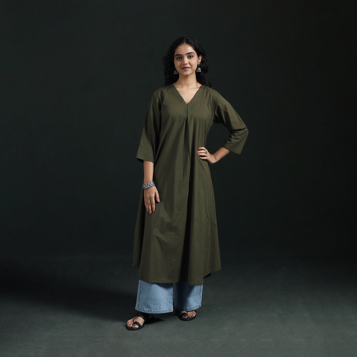 Plain Cotton A-Line Kurta for Women 05