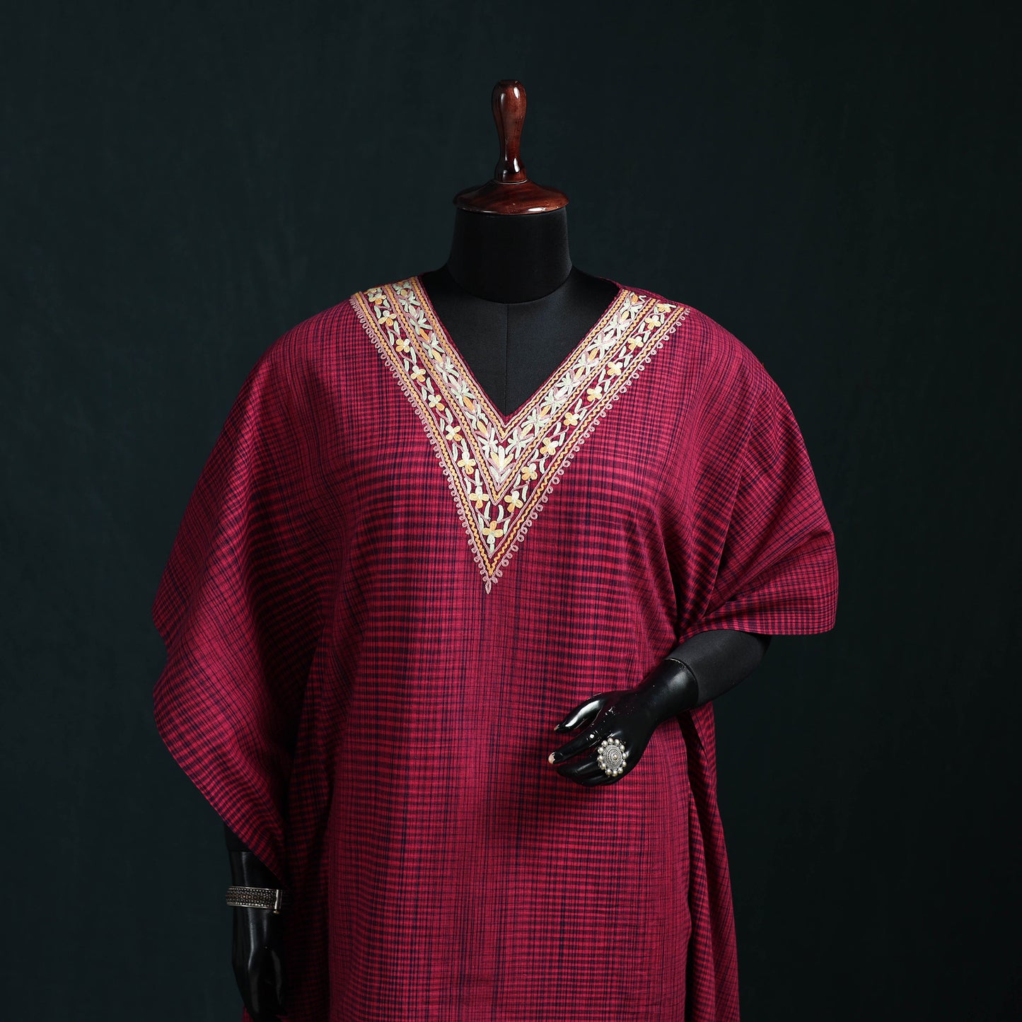 Pink - Kashmiri Aari Hand Embroidered Cotton Kaftan (Medium) 28