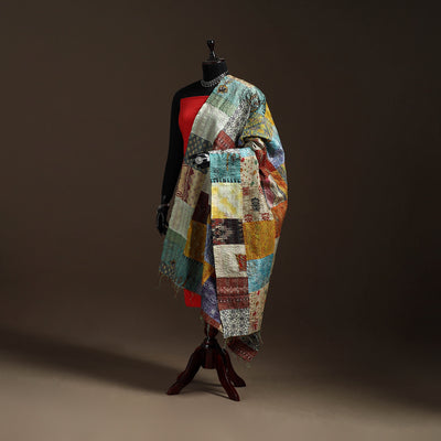 Multicolor - Bengal Hand Embroidery Patchwork Reversible Silk Kantha Dupatta 81