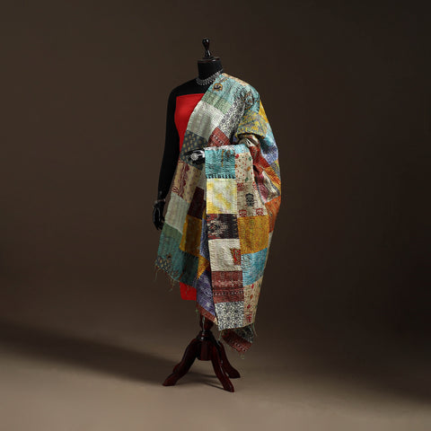 Bengal Hand Embroidery Patchwork Reversible Silk Kantha Dupatta 81