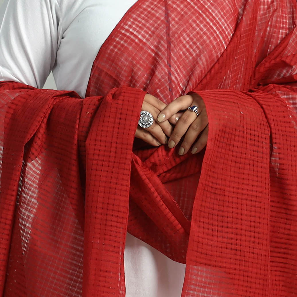 Red - Handloom Missing Checks Cotton Mangalagiri Dupatta 07