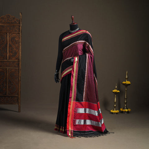 Black - Mercerised Cotton Silk Khun Saree with Blouse Piece 29