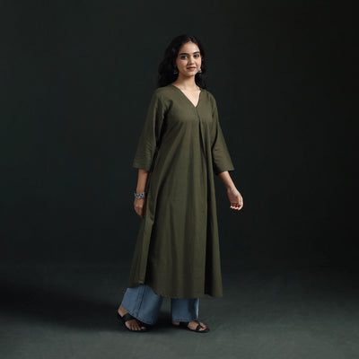 Plain Cotton A-Line Kurta for Women 05
