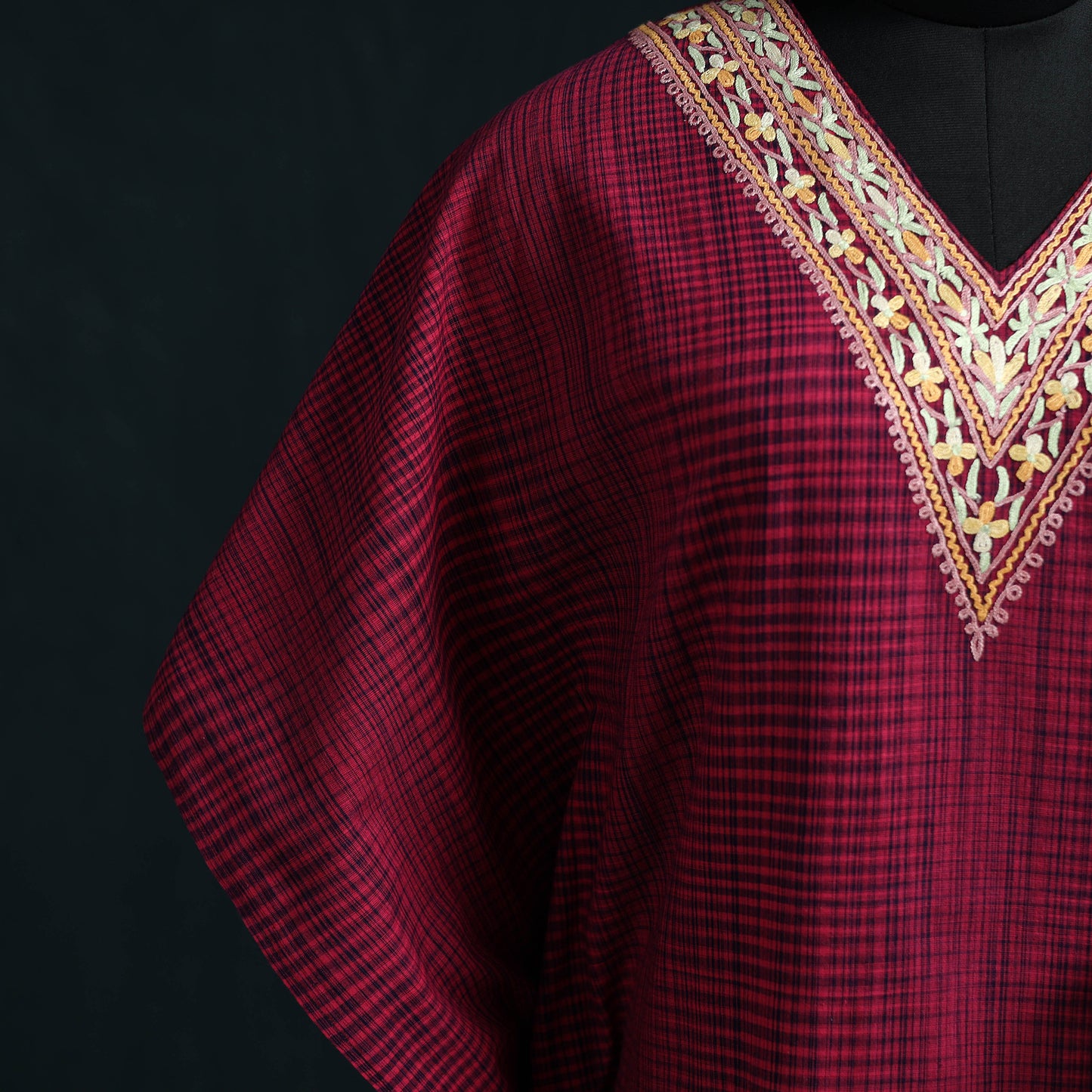 Pink - Kashmiri Aari Hand Embroidered Cotton Kaftan (Medium) 28