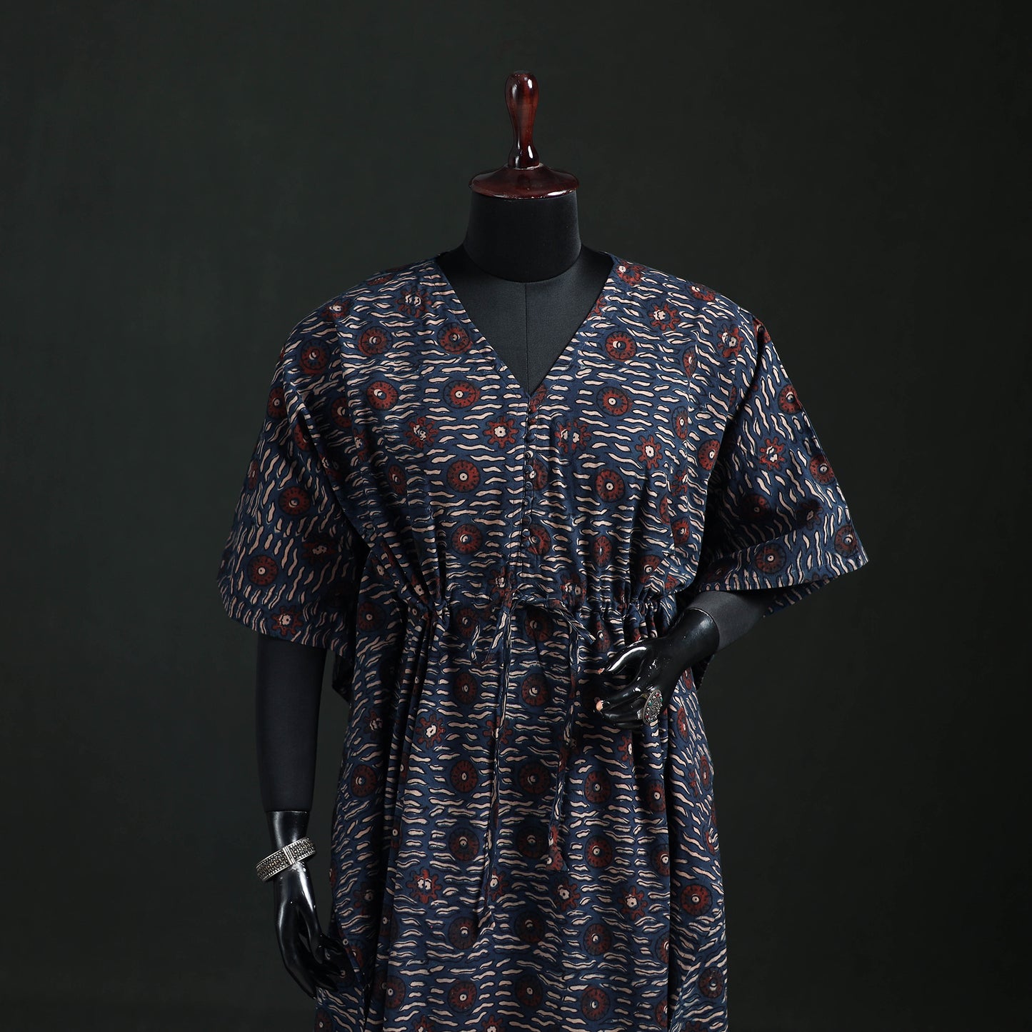 Ajrakh Hand Block Print Natural Dyed Cotton Kaftan (Long) 74