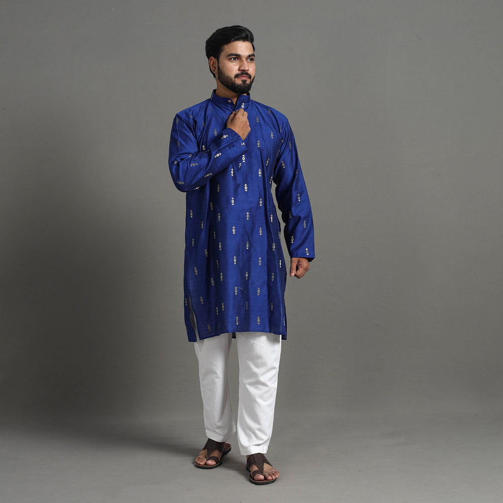 Zari Buti Spun Dupion Viscose Silk Plain Men Kurta 03