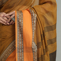 Brown - Bengal Woven Border Handloom Pure Cotton Saree 60