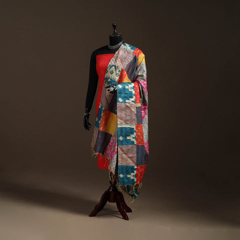 Bengal Hand Embroidery Patchwork Reversible Silk Kantha Dupatta 82