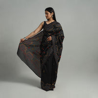 Black - Handcrafted Bengal Nakshi Kantha Work Silk Saree 43