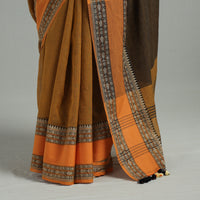 Brown - Bengal Woven Border Handloom Pure Cotton Saree 60