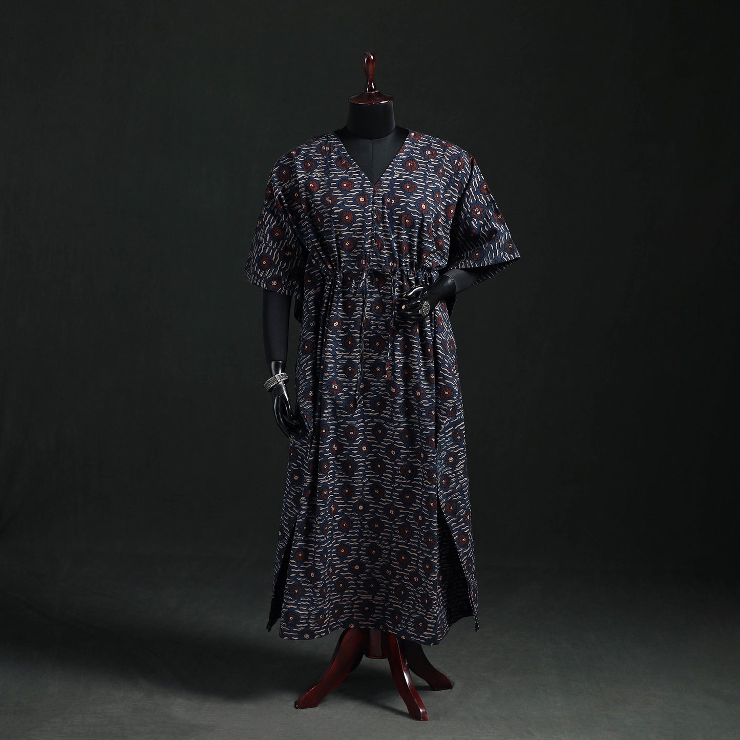 Ajrakh Hand Block Print Natural Dyed Cotton Kaftan (Long) 74