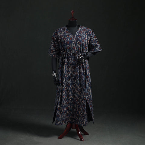 Ajrakh Hand Block Print Natural Dyed Cotton Kaftan (Long) 74