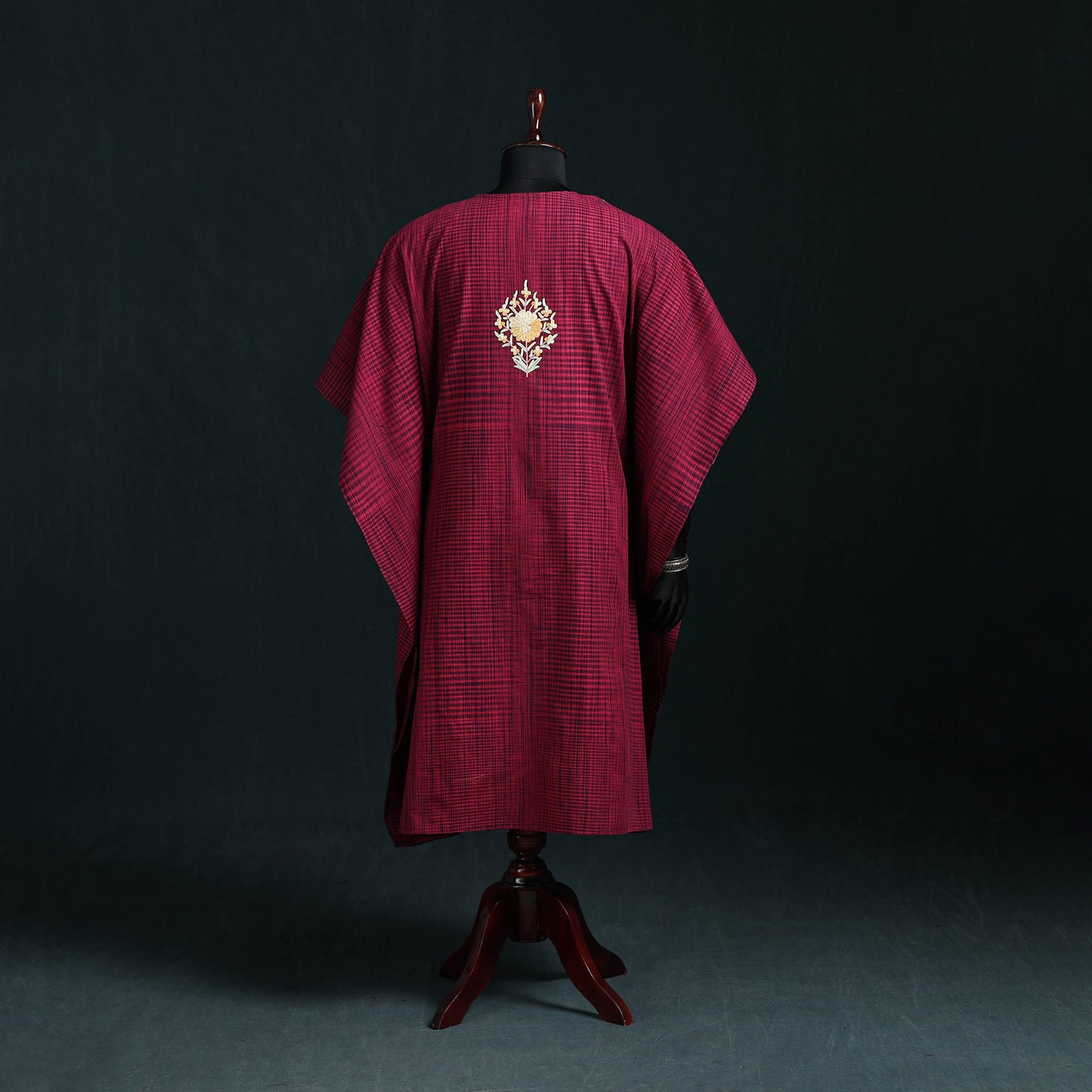 Pink - Kashmiri Aari Hand Embroidered Cotton Kaftan (Medium) 28