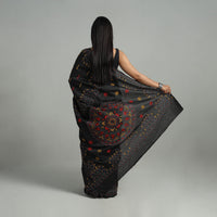 Black - Handcrafted Bengal Nakshi Kantha Work Silk Saree 43