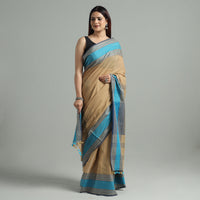 Brown - Bengal Woven Border Handloom Pure Cotton Saree 61