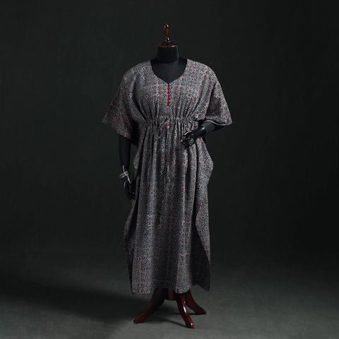 Ajrakh Hand Block Print Natural Dyed Cotton Kaftan (Long) 75
