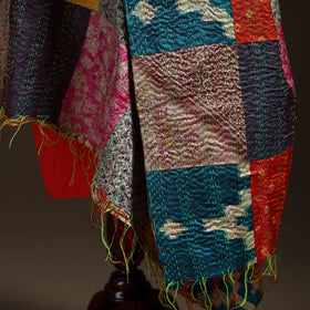 Multicolor - Bengal Hand Embroidery Patchwork Reversible Silk Kantha Dupatta 82