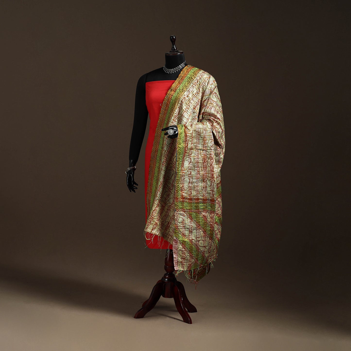 Multicolor - Bengal Hand Embroidery Patchwork Reversible Silk Kantha Dupatta 82