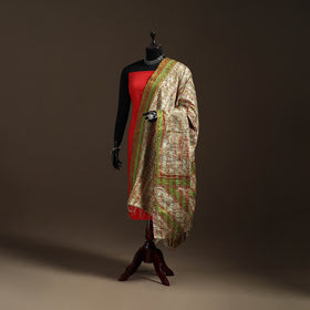 Multicolor - Bengal Hand Embroidery Patchwork Reversible Silk Kantha Dupatta 82