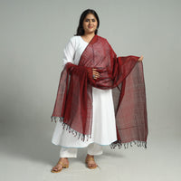 Maroon - Handloom Missing Checks Cotton Mangalagiri Dupatta 10