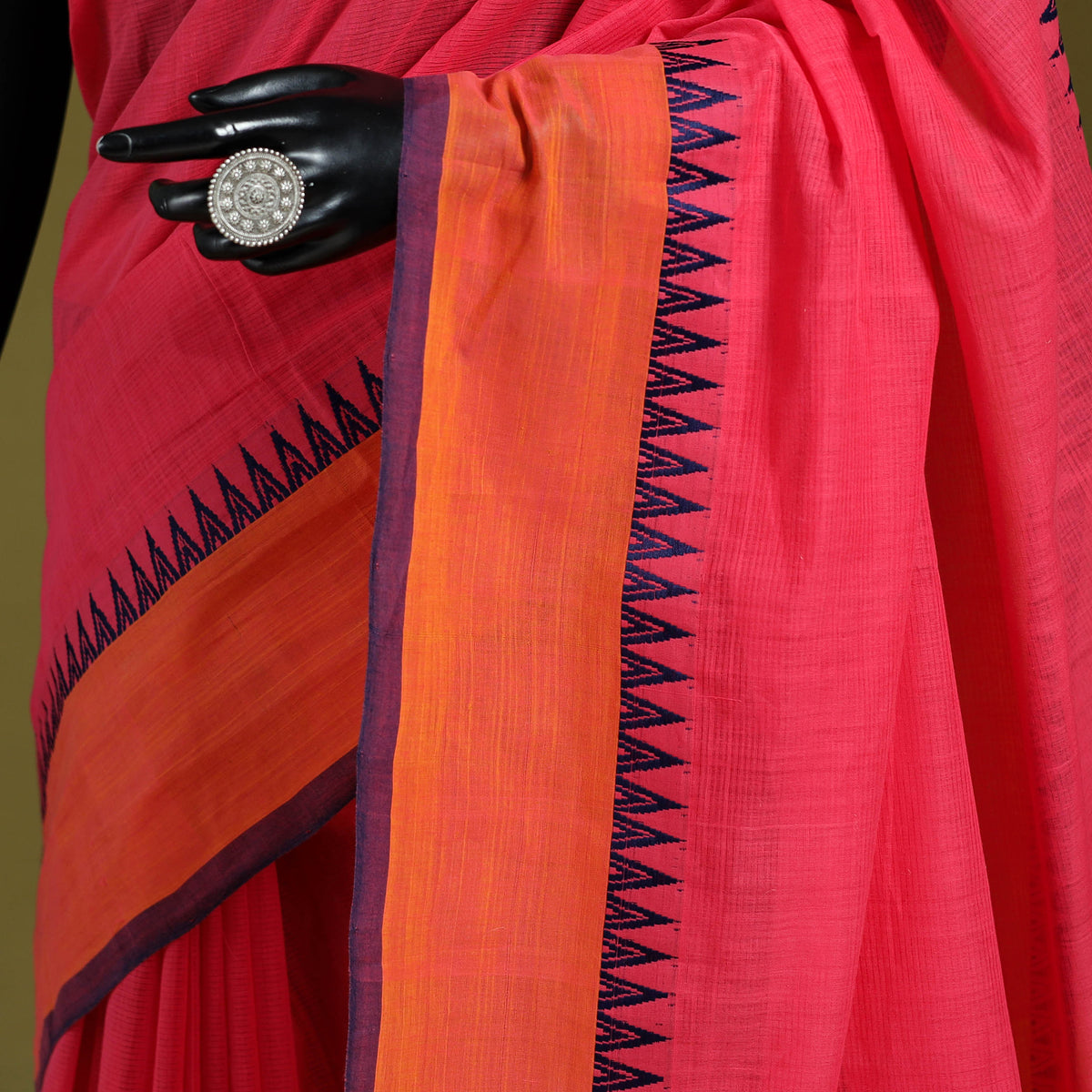 Orange - Handloom Cotton Thread Border Mangalagiri Saree 36