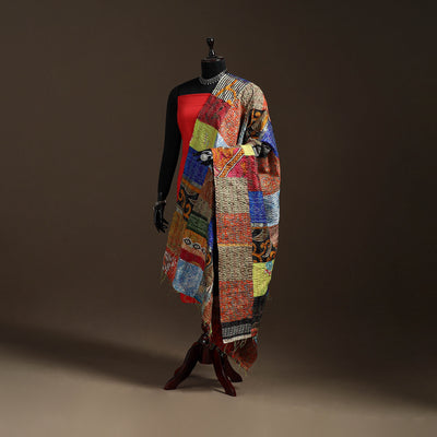 Bengal Hand Embroidery Patchwork Reversible Silk Kantha Dupatta 83