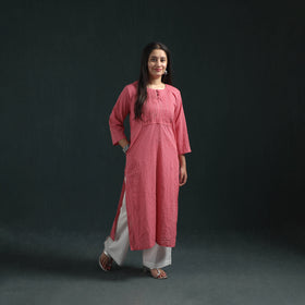 Plain Running Stitch Pintuck Cotton Straight Long Kurta for women 01
