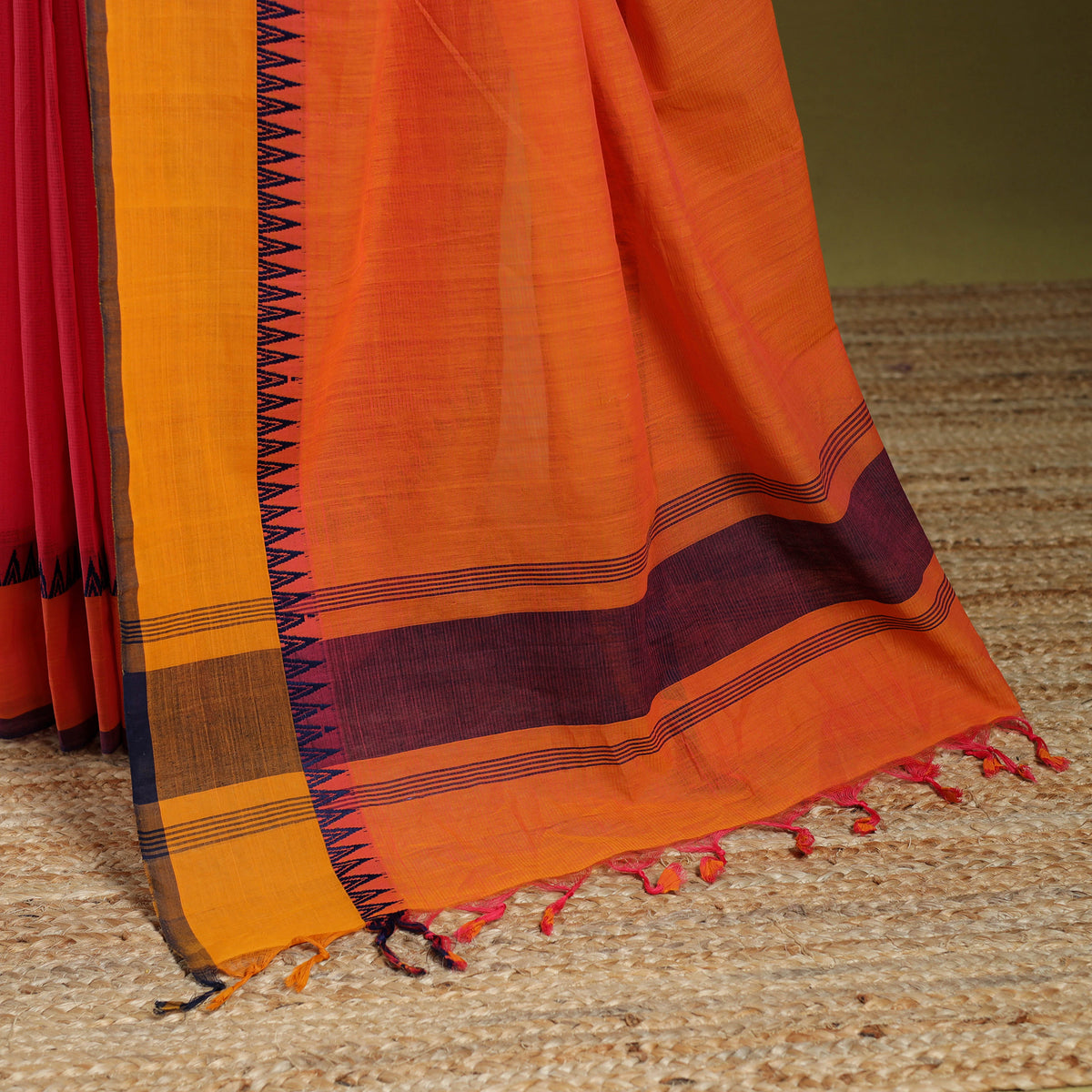 Orange - Handloom Cotton Thread Border Mangalagiri Saree 36