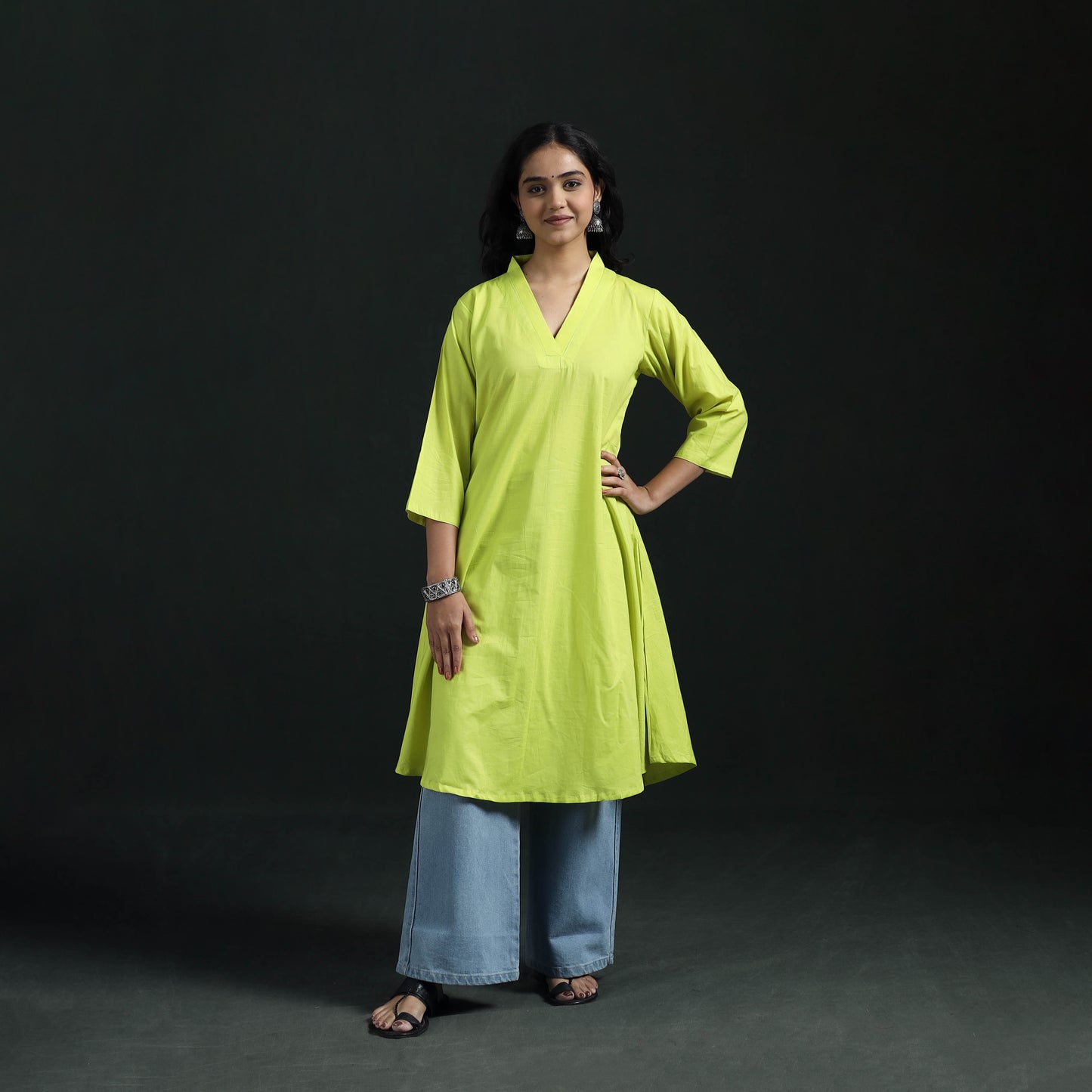 Plain Cotton A-Line Kurta for Women 07