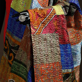 Bengal Hand Embroidery Patchwork Reversible Silk Kantha Dupatta 83