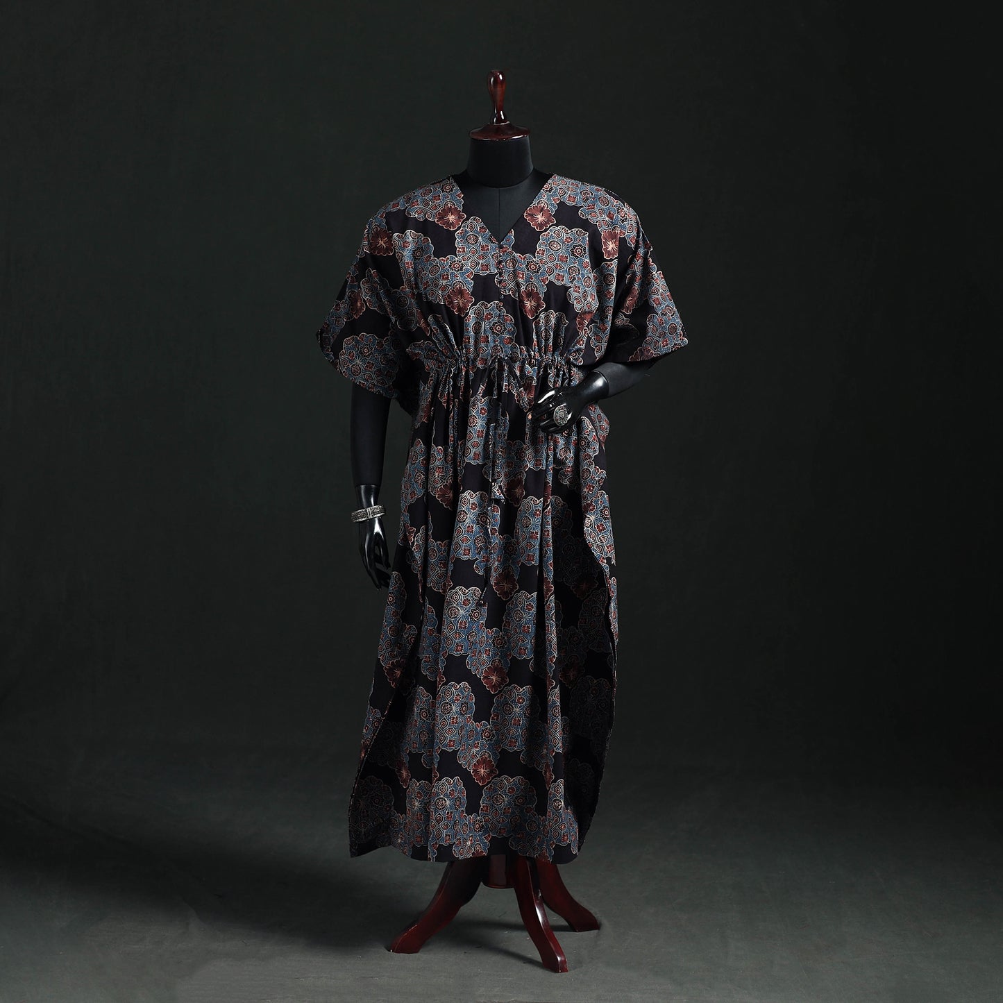 Ajrakh Hand Block Print Natural Dyed Cotton Kaftan (Long) 76