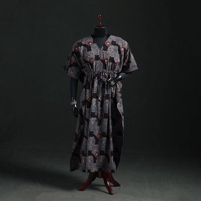 Ajrakh Hand Block Print Natural Dyed Cotton Kaftan (Long) 76