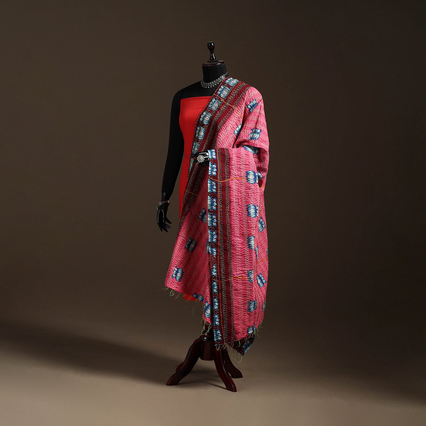 Bengal Hand Embroidery Patchwork Reversible Silk Kantha Dupatta 83