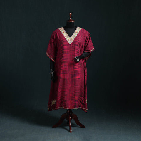 Pink - Kashmiri Sozni Hand Embroidered Cotton Kaftan (Medium) 30