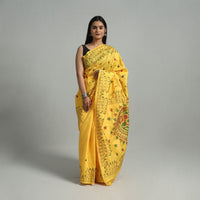 Yellow - Handcrafted Bengal Nakshi Kantha Work Silk Saree 20