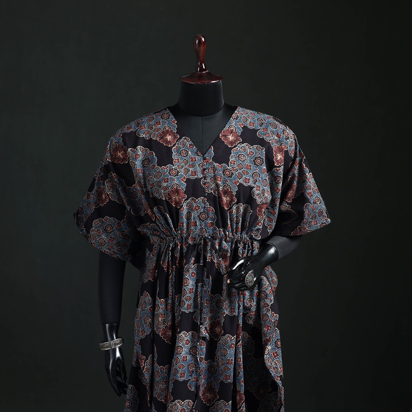 Ajrakh Hand Block Print Natural Dyed Cotton Kaftan (Long) 76