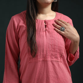 Plain Running Stitch Pintuck Cotton Straight Long Kurta for women 01