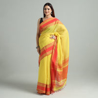 Yellow - Bengal Woven Border Handloom Pure Cotton Saree 62