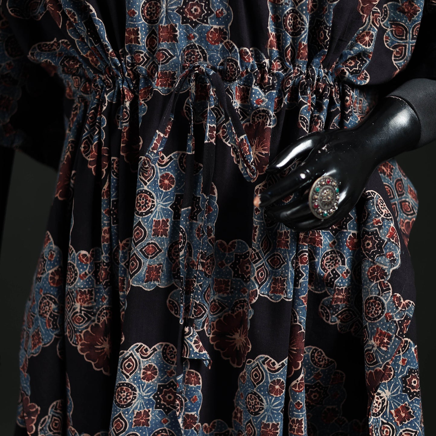 Ajrakh Hand Block Print Natural Dyed Cotton Kaftan (Long) 76