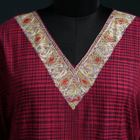 Pink - Kashmiri Sozni Hand Embroidered Cotton Kaftan (Medium) 30