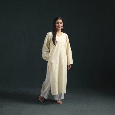 Plain Running Stitch Cotton Straight Long Kurta for women 11