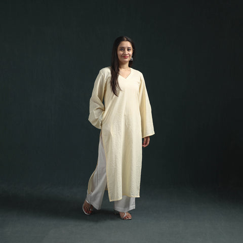 Plain Running Stitch Cotton Straight Long Kurta for women 11