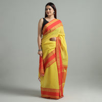 Yellow - Bengal Woven Border Handloom Pure Cotton Saree 62