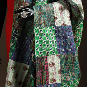 Multicolor - Bengal Hand Embroidery Patchwork Reversible Silk Kantha Dupatta 84