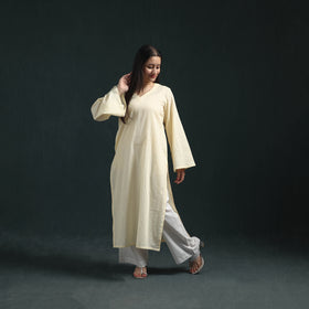 Plain Running Stitch Cotton Straight Long Kurta for women 11